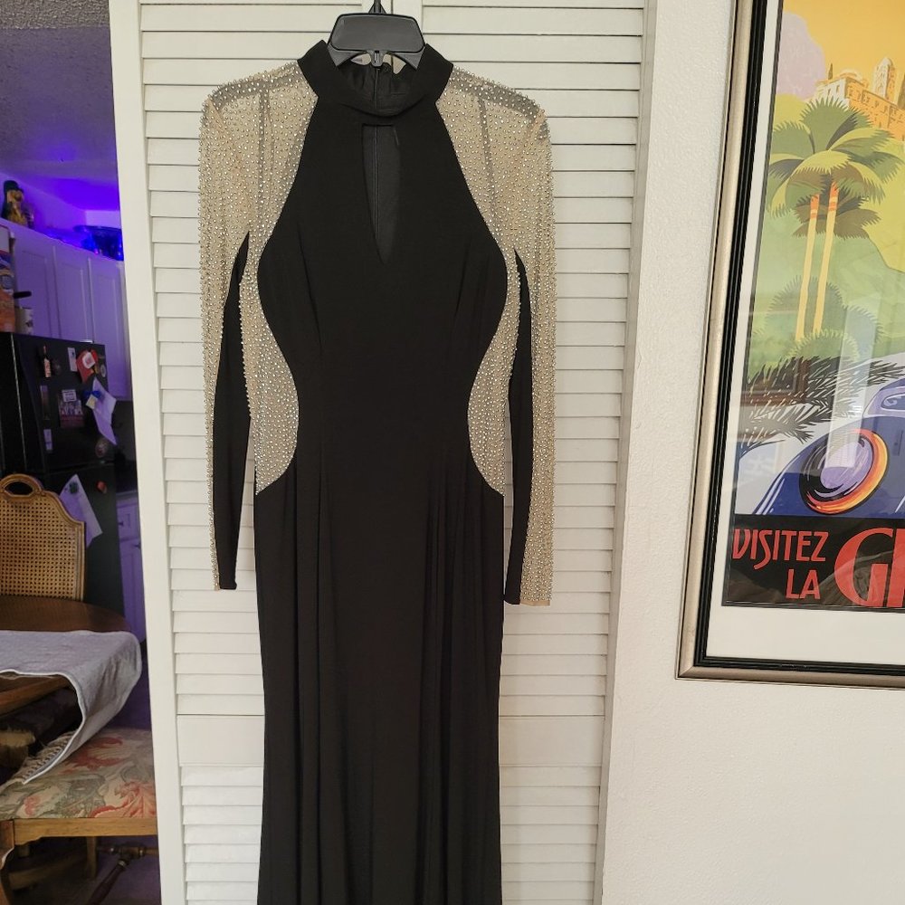 XSCAPE Size 12 Black with Silver Sequins Formal Dress